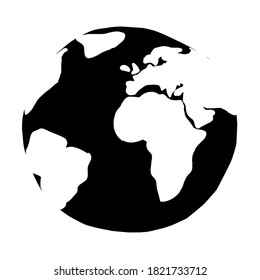 A hand drawn globe silhouette on white background. Postcard for the Earth day. Vector icon Illustration Perfect for print, cards, posters, booklet, web design, apps