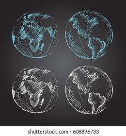 Hand drawn globe. Sketch, vector illustration.