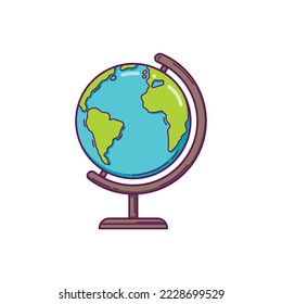 Handgezeichneter Globus zum Studium der Geografie im Doodle-Stil einzeln auf weißem Hintergrund
