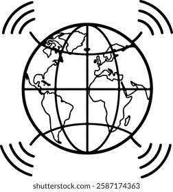 Hand drawn Globe with Wi-Fi Signals