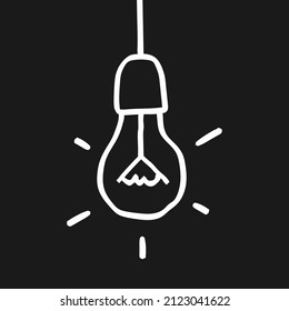 Hand drawn glowing electric light bulb. White black sketch. Vector Illustration