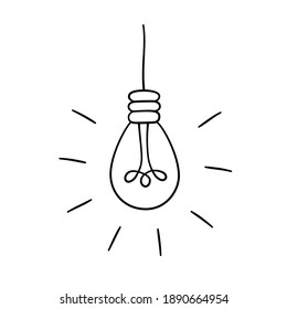Handgezeichnete Glühbirne. Sammlung von Loft-Lampen im Doodle-Stil. Einzige Objekte auf weißem Hintergrund