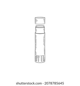 Hand drawn glue stick in monochrome sketch, vector illustration isolated on white background. Adhesive stationery element for gluing in outline style.