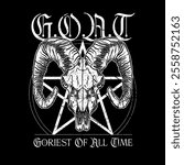 HAND DRAWN GOAT ANIMAL SATANIC METAL MUSIC WITCHCRAFT RITUAL PENTAGRAM SKULL VINTAGE TSHIRT TEE PRINT FOR APPAREL MERCHANDISE