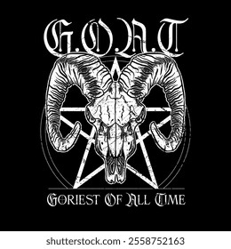 HAND DRAWN GOAT ANIMAL SATANIC METAL MUSIC WITCHCRAFT RITUAL PENTAGRAM SKULL VINTAGE TSHIRT TEE PRINT FOR APPAREL MERCHANDISE