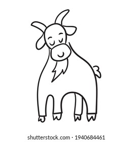 Hand drawn goat and beard vector illustration coloring page  Simle black line in doodle style  Easy form 