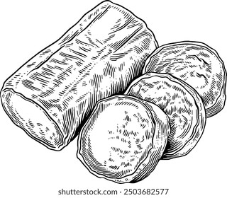 Hand drawn Goat Cheese Slices Sketch Illustration