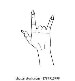 Hand drawn goat hand gesture isolated on white background. Sketch. Vector illustration.