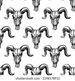 Hand Drawn Goat Skull Sketch Illustration Stock Vector (Royalty Free ...