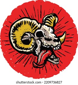 hand drawn goat skull with tongue retro vintage illustration