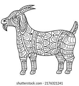 Hand drawn of goat in zentangle style