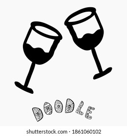Hand drawn goblets in doodle style for celebrating Christmas and New Year. Hand drawn isolated vector icon.
