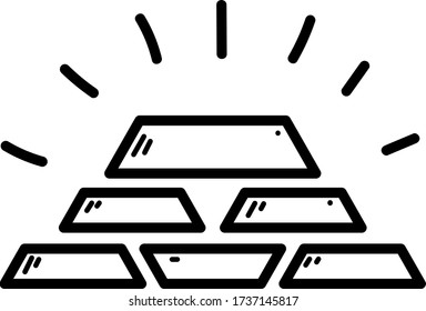 Hand drawn gold bars icon. Sign or symbol Isolated on white background. Black and white drawing. Vector illustration.