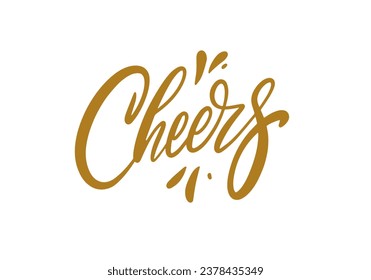 Hand drawn gold color Cheers word. Lettering vector art. Isolated on white background.