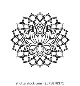 Hand Drawn Gold Colored Water Lily Lotus Mandala Pattern Background. Henna, Mehndi Tattoo Decoration. Decorative ornament in ethnic oriental style.