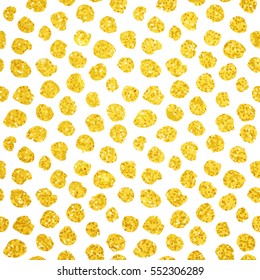 Hand Drawn Gold Dots Seamless Pattern. Vector Illustration of Brush Painted Background.