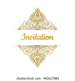 Hand drawn gold floral vector illustration. Vintage decorative ornamental indian element. invitation card.