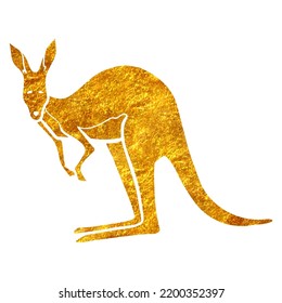 Hand drawn gold foil texture standing kangaroo. Vector illustration.