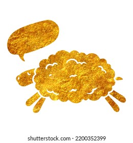 Hand drawn gold foil texture sheep with speech bubble. Vector illustration.