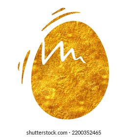 Hand drawn gold foil texture cracking egg. Vector illustration.
