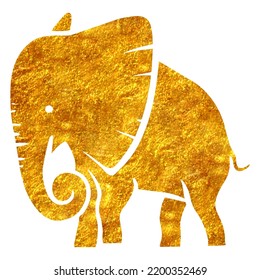 Hand drawn gold foil texture elephant. Vector illustration.