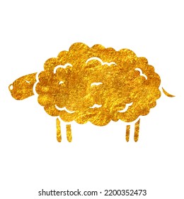 Hand drawn gold foil texture sleeping sheep. Vector illustration.