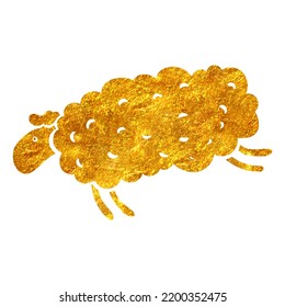 Hand drawn gold foil texture jumping sheep. Vector illustration.