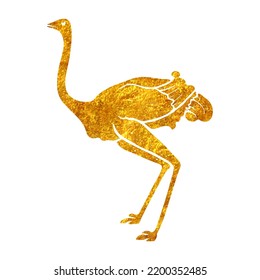 Hand drawn gold foil texture ostrich. vector illustration.