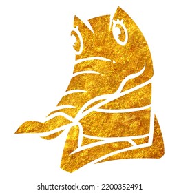 Handgezeichnete goldene Folienstruktur weibliche Alligator Cartoon Charakter. Vektorgrafik.