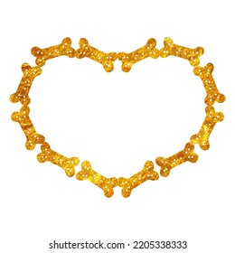 Textura de la lámina de oro dibujada a mano Galleta de perro con forma de corazón. Ilustración vectorial de dieta animal.