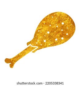 Hand drawn gold foil texture chicken drum stick. Vector illustration.