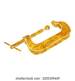 Hand drawn gold foil texture Woodworking clamp illustration.