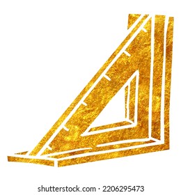 Hand drawn gold foil texture Triangular ruler icon vector illustration