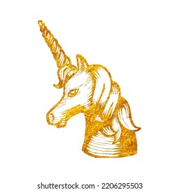 Handgezeichnete goldene Folienstruktur unicorn. Tier für Vektorgrafik.