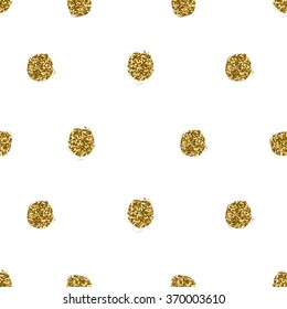 Hand drawn gold glitter texture polka dots seamless repeating pattern.