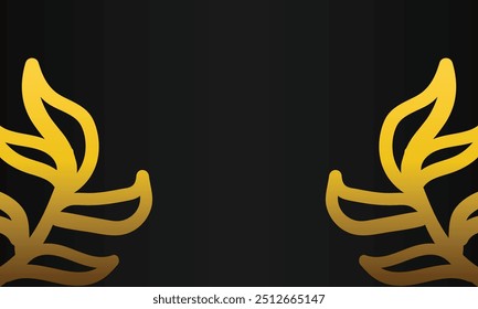 Diseño de fondo negro de adorno de hoja de oro dibujado a mano