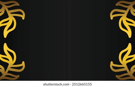 hand drawn gold leaf ornament black background design