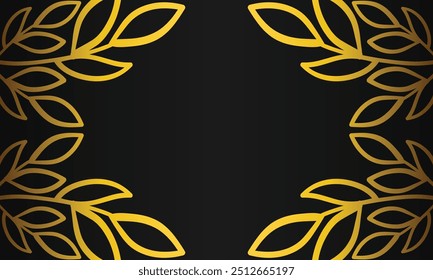 hand drawn gold leaf ornament black background design