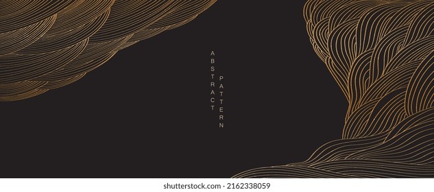 Hand drawn gold line wave pattern vector. Abstract art template with curve pattern. Mountain forest banner design in luxury style 