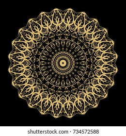 Hand drawn Gold Mandala on a black background. Vector pattern. for greeting card, invitation, yoga and spa symbol