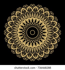 Hand drawn Gold Mandala on a black background. Vector pattern. for greeting card, invitation, yoga and spa symbol