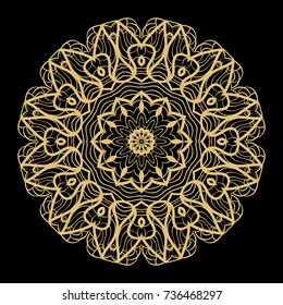 Hand drawn Gold Mandala on a black background. Vector pattern. for greeting card, invitation, yoga and spa symbol