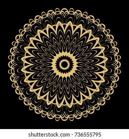 Hand drawn Gold Mandala on a black background. Vector pattern. for greeting card, invitation, yoga and spa symbol