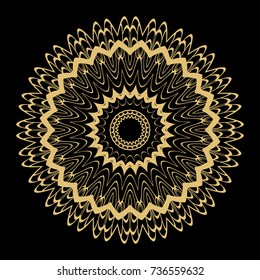 Hand drawn Gold Mandala on a black background. Vector pattern. for greeting card, invitation, yoga and spa symbol