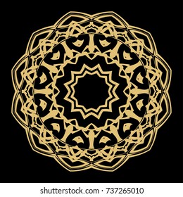 Hand drawn Gold Mandala on a black background. Vector pattern. for greeting card, invitation, yoga and spa symbol