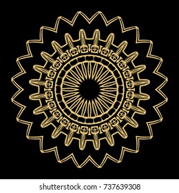 Hand drawn Gold Mandala on a black background. Vector pattern. for greeting card, invitation, yoga and spa symbol