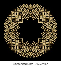 Hand drawn Gold Mandala on a black background. Vector pattern. for greeting card, invitation, yoga and spa symbol