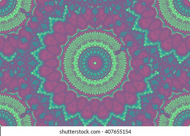 Hand drawn Gold Mandala Seamless Pattern. Arabic, indian, turkish and ottoman culture decoration style. Ethnic ornamental background. Magic vintage template of greeting, print, cloth, tattoo. Vector