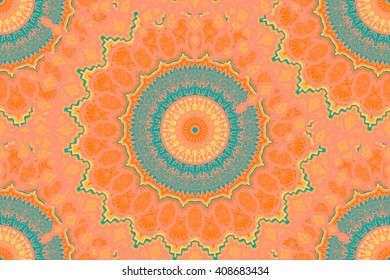 Hand drawn Gold Mandala Seamless Pattern. Arabic, indian, turkish and ottoman culture decoration style. Ethnic ornamental background. Magic vintage template of greeting, print, cloth, tattoo. Vector