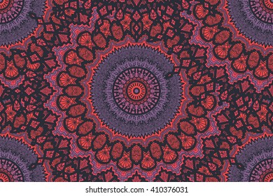 Hand drawn Gold Mandala Seamless Pattern. Arabic, indian, turkish and ottoman culture decoration style. Ethnic ornamental background. Magic vintage template of greeting, print, cloth, tattoo. Vector